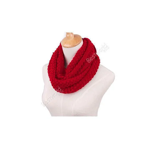 Fashion Women Warm Knitted Neck 2 Circle Wool Cowl Snood Long Scarf Shawl Scarfs Women Knitted Long Ring Scarf