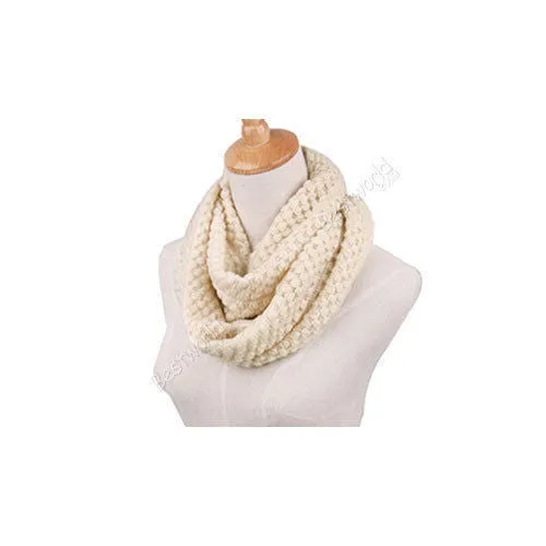 Fashion Women Warm Knitted Neck 2 Circle Wool Cowl Snood Long Scarf Shawl Scarfs Women Knitted Long Ring Scarf