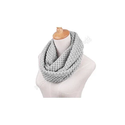 Fashion Women Warm Knitted Neck 2 Circle Wool Cowl Snood Long Scarf Shawl Scarfs Women Knitted Long Ring Scarf