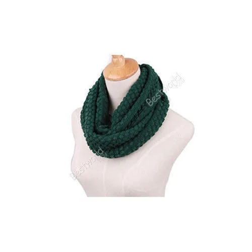 Fashion Women Warm Knitted Neck 2 Circle Wool Cowl Snood Long Scarf Shawl Scarfs Women Knitted Long Ring Scarf