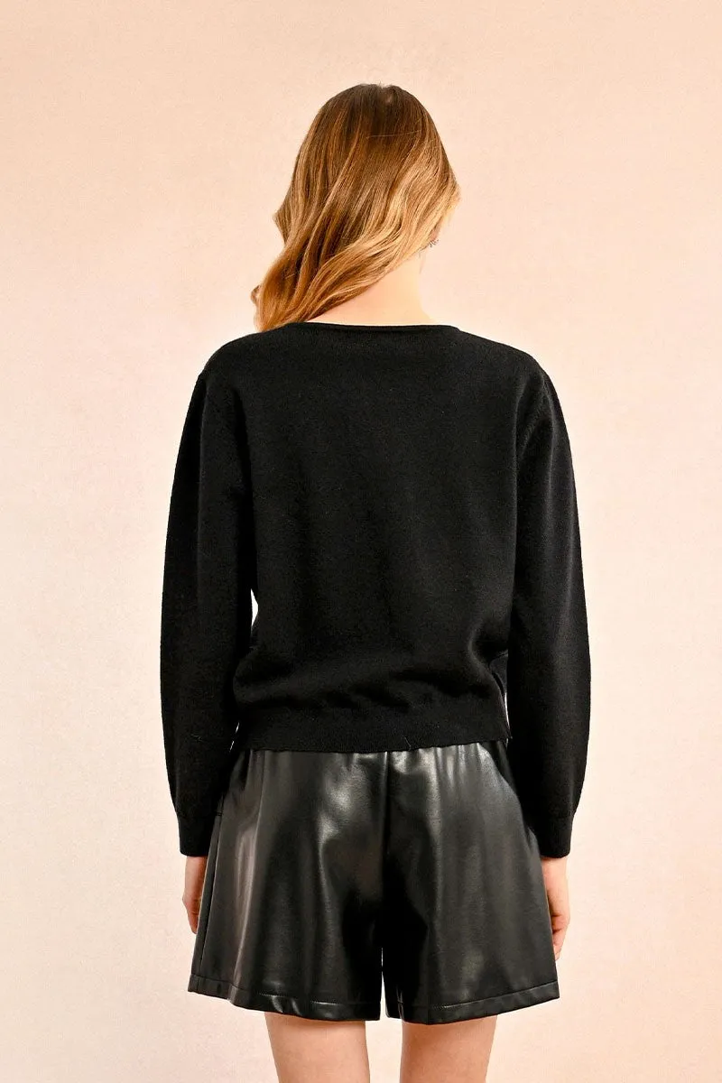 FINE KNIT SWEATER, TIE COLLAR