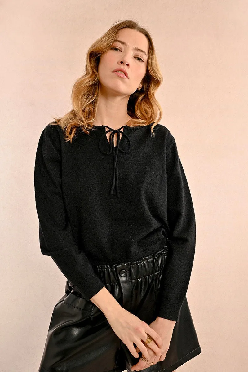 FINE KNIT SWEATER, TIE COLLAR