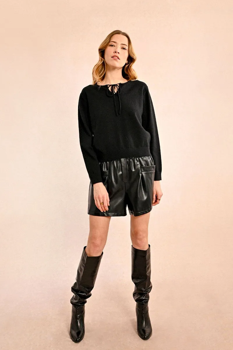 FINE KNIT SWEATER, TIE COLLAR