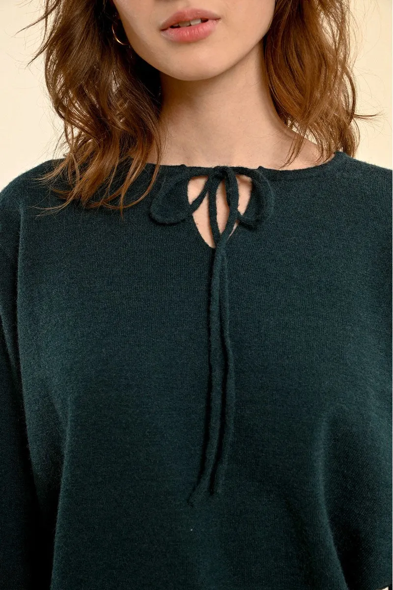 FINE KNIT SWEATER, TIE COLLAR