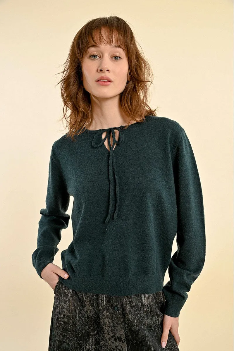 FINE KNIT SWEATER, TIE COLLAR