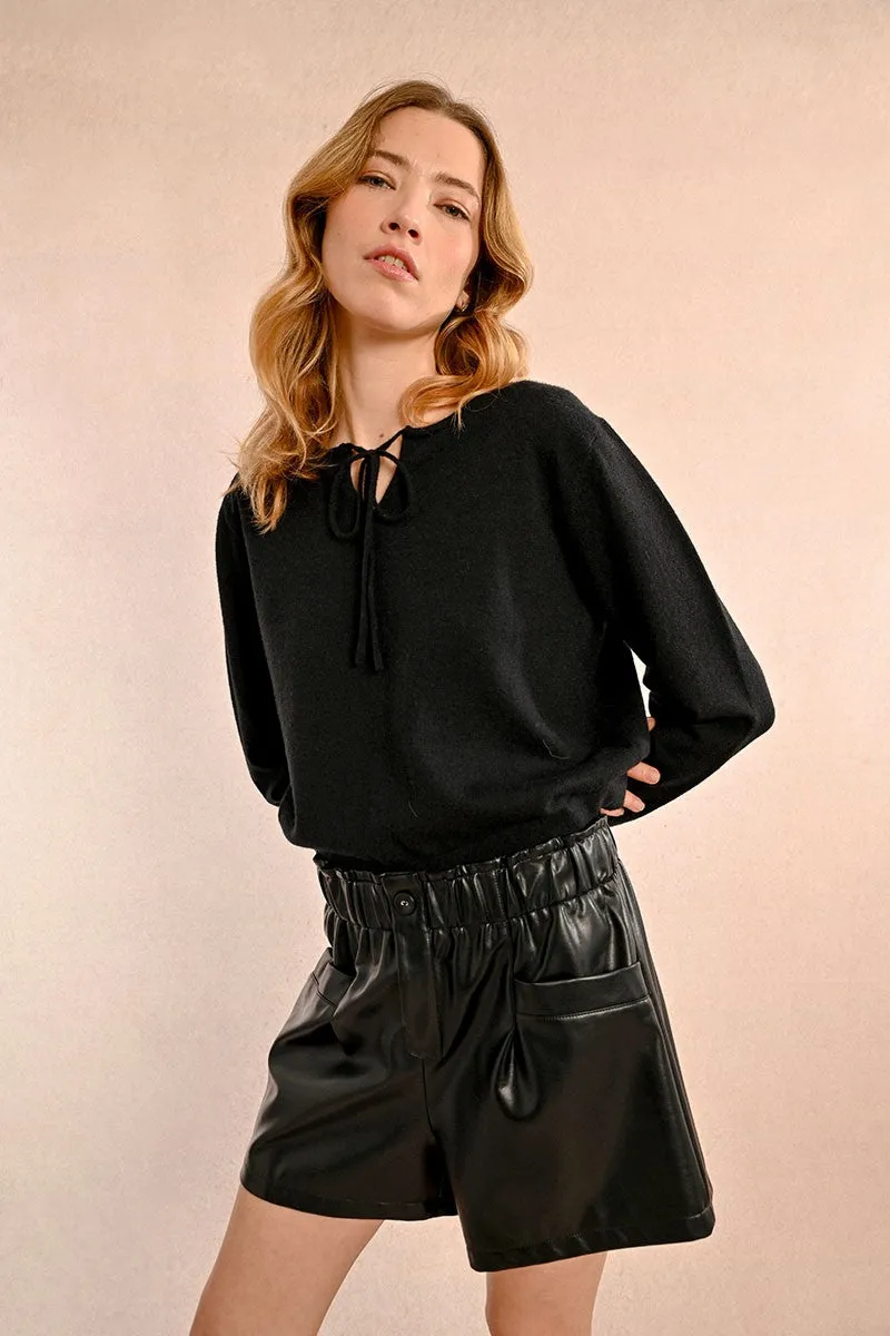 FINE KNIT SWEATER, TIE COLLAR