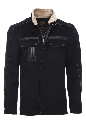 Fur Collar 4 Pockets Black Men Coat - Wessi