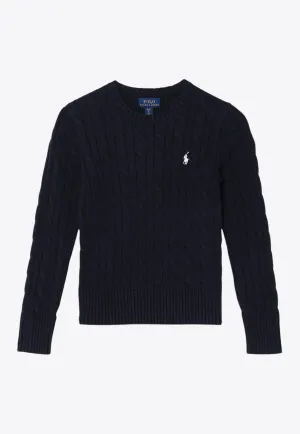 Girls Cable Knit Logo-Embroidered Sweater