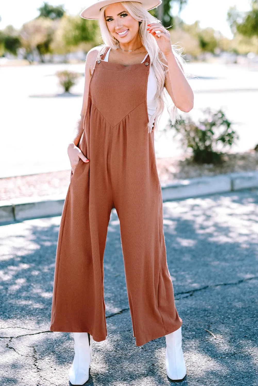 Gold Flame Wide Leg Overall Jumpsuit