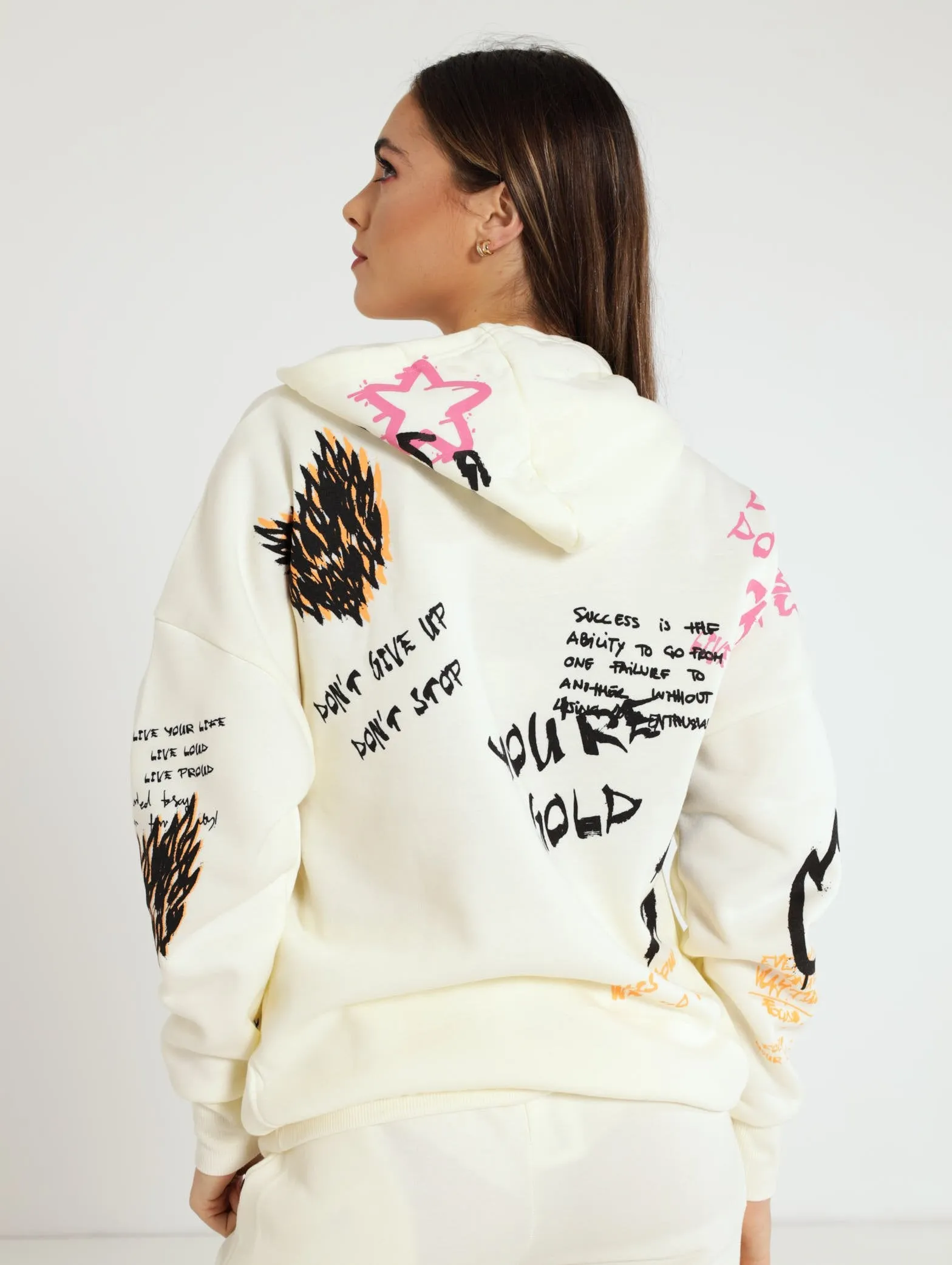 Graffiti Oversized Hoody - Cream