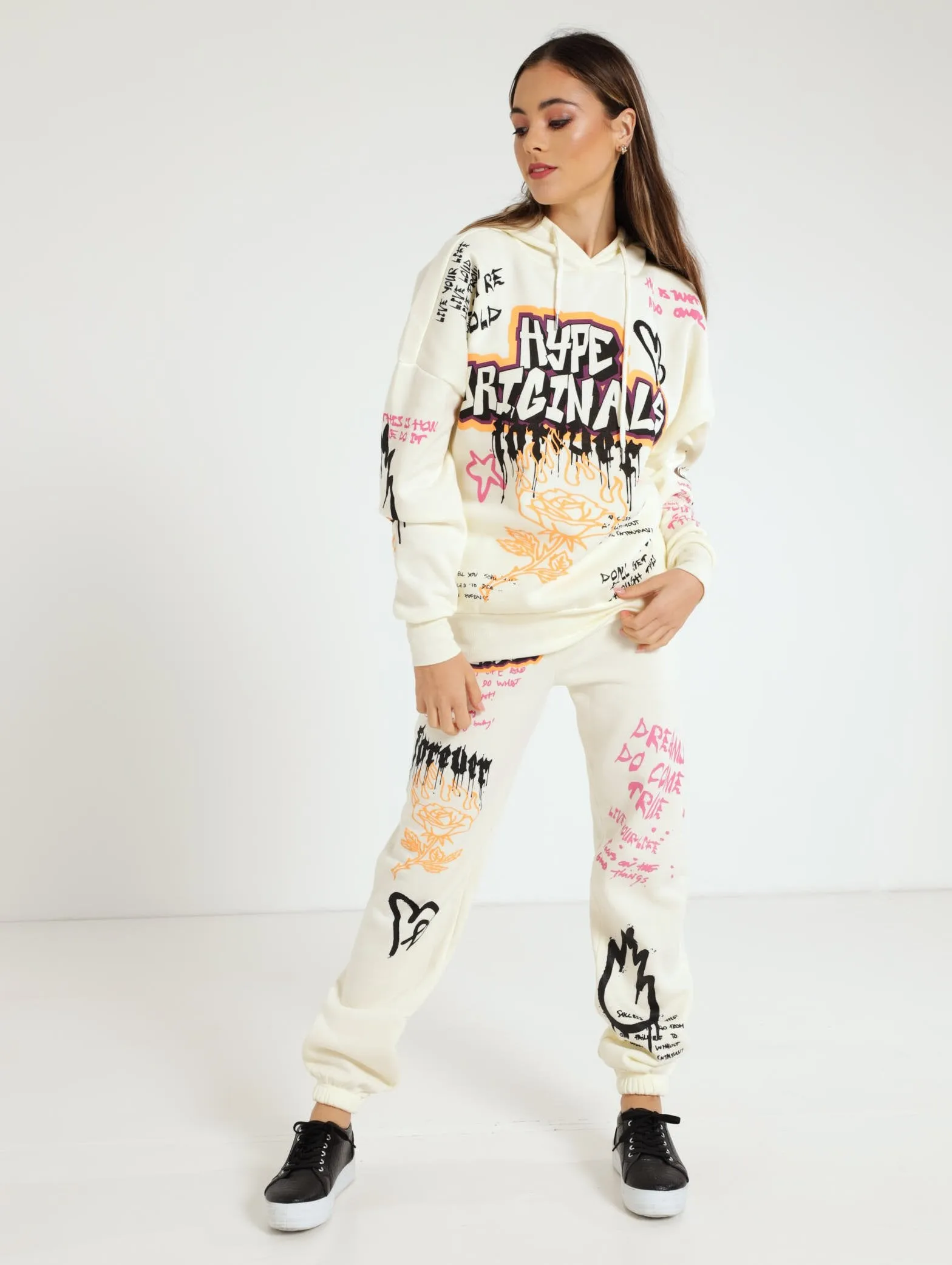 Graffiti Oversized Hoody - Cream
