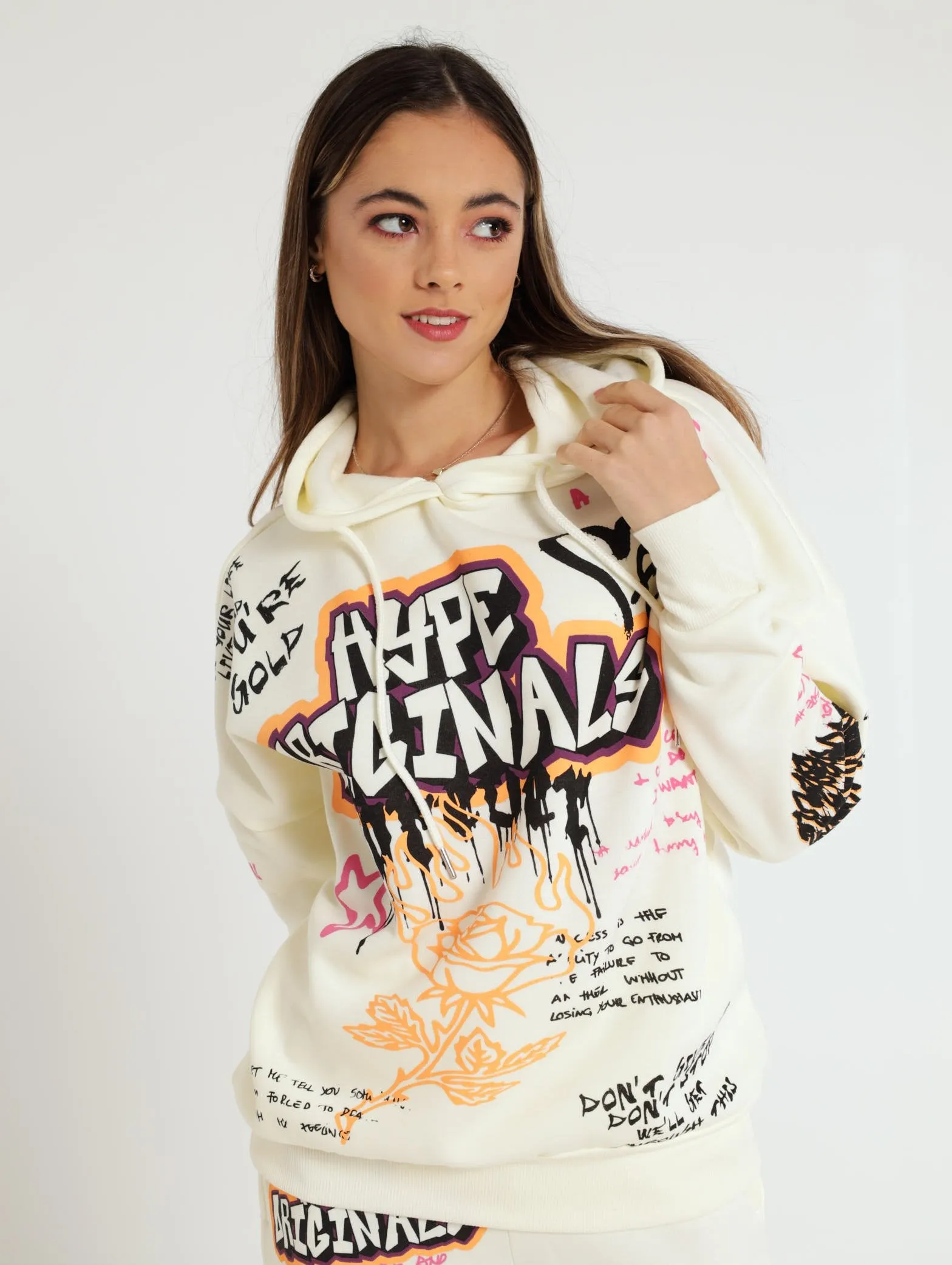 Graffiti Oversized Hoody - Cream