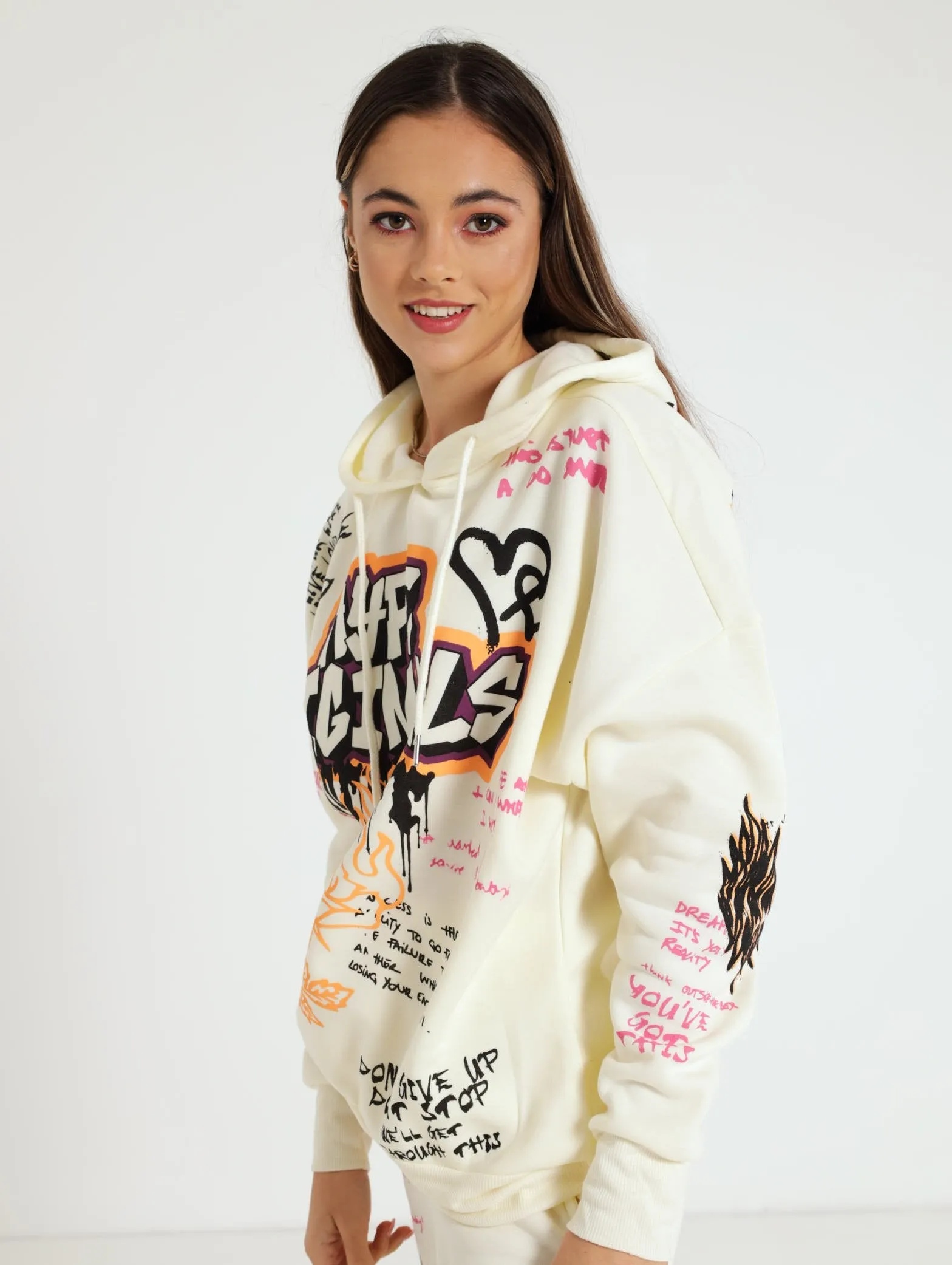 Graffiti Oversized Hoody - Cream