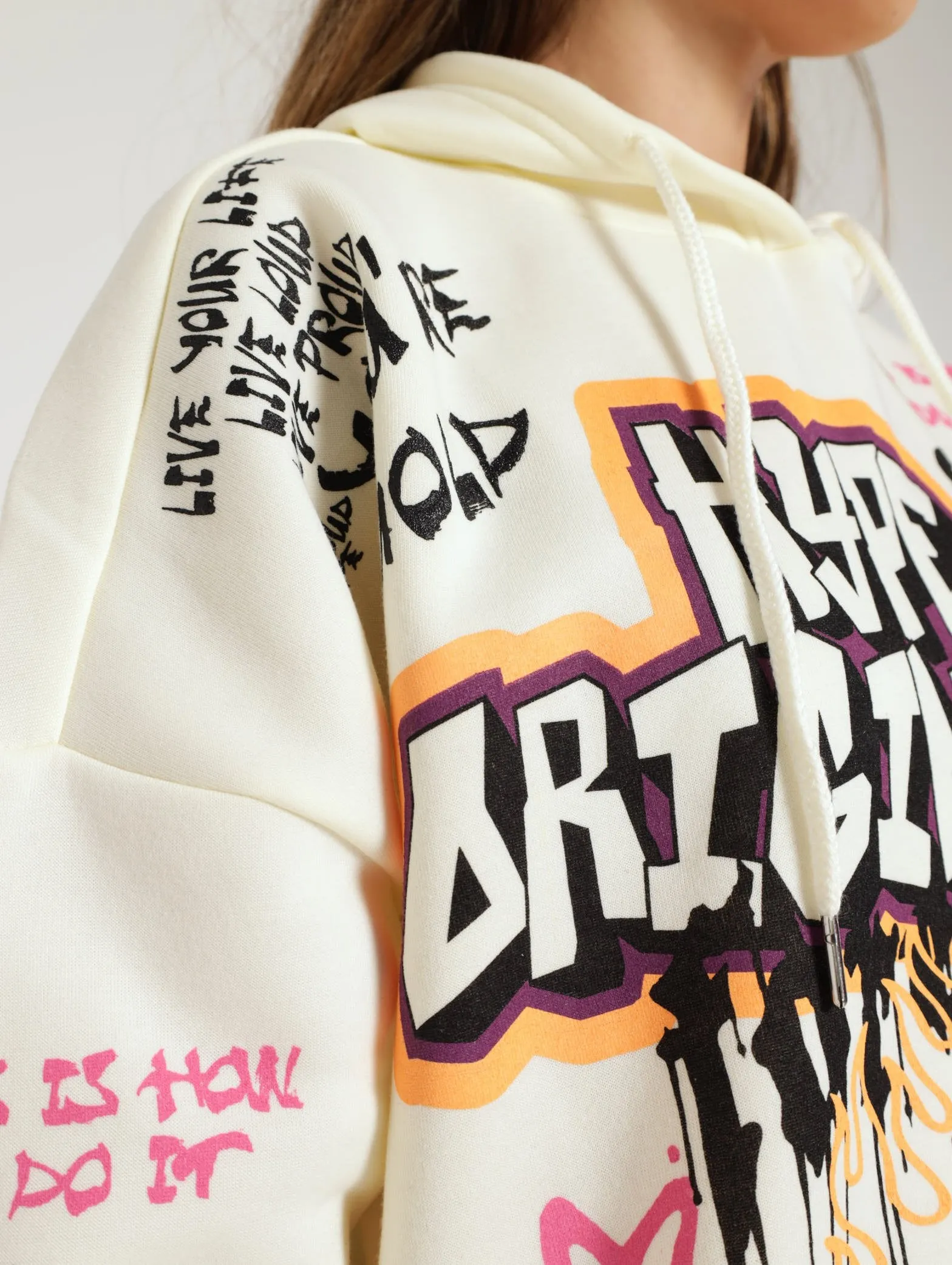 Graffiti Oversized Hoody - Cream