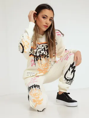 Graffiti Oversized Hoody - Cream