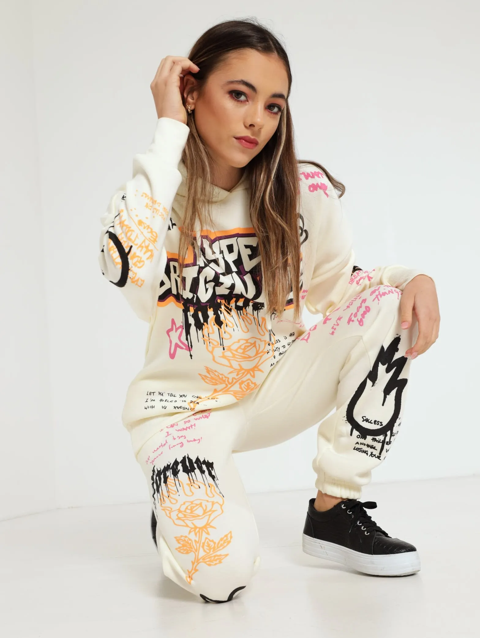 Graffiti Oversized Hoody - Cream