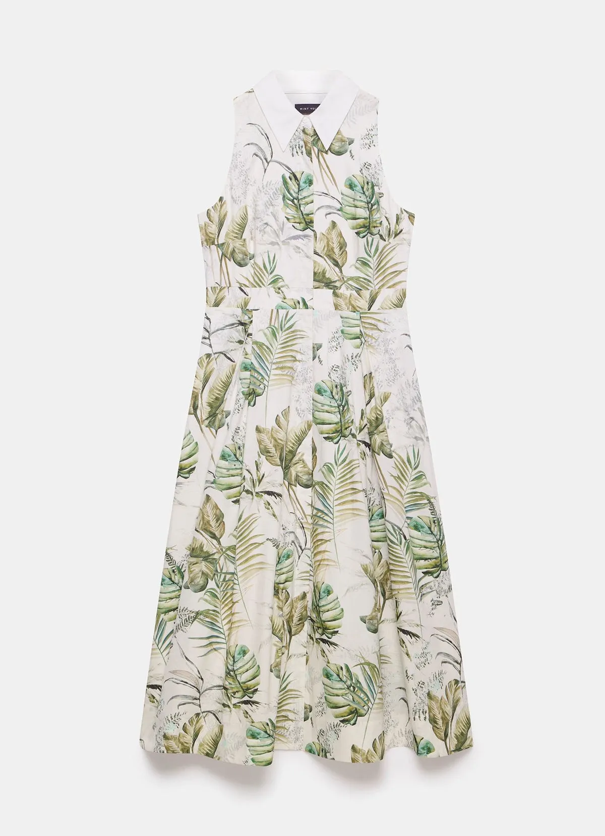 Green Palm Print Midi Shirt Dress