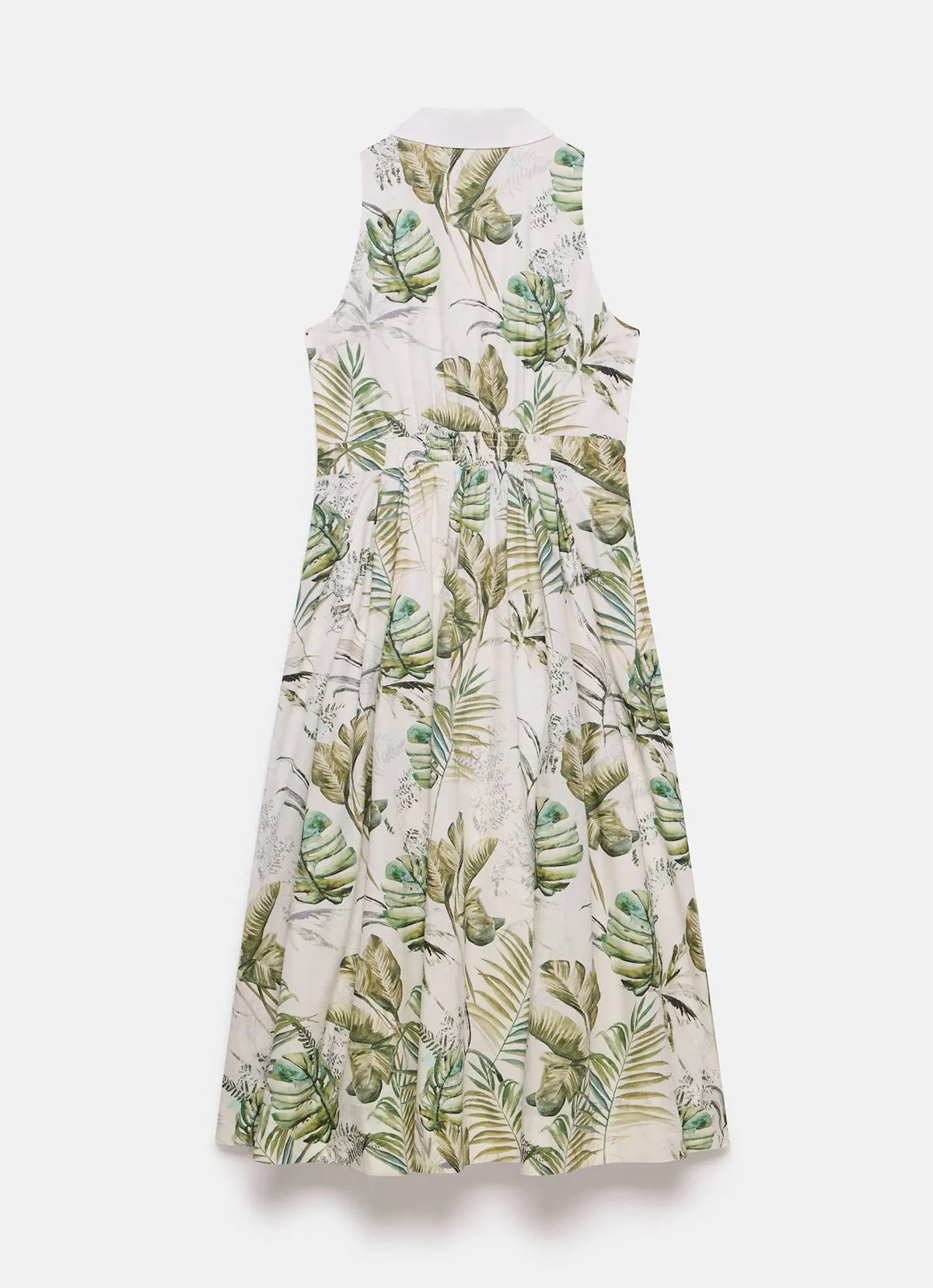 Green Palm Print Midi Shirt Dress