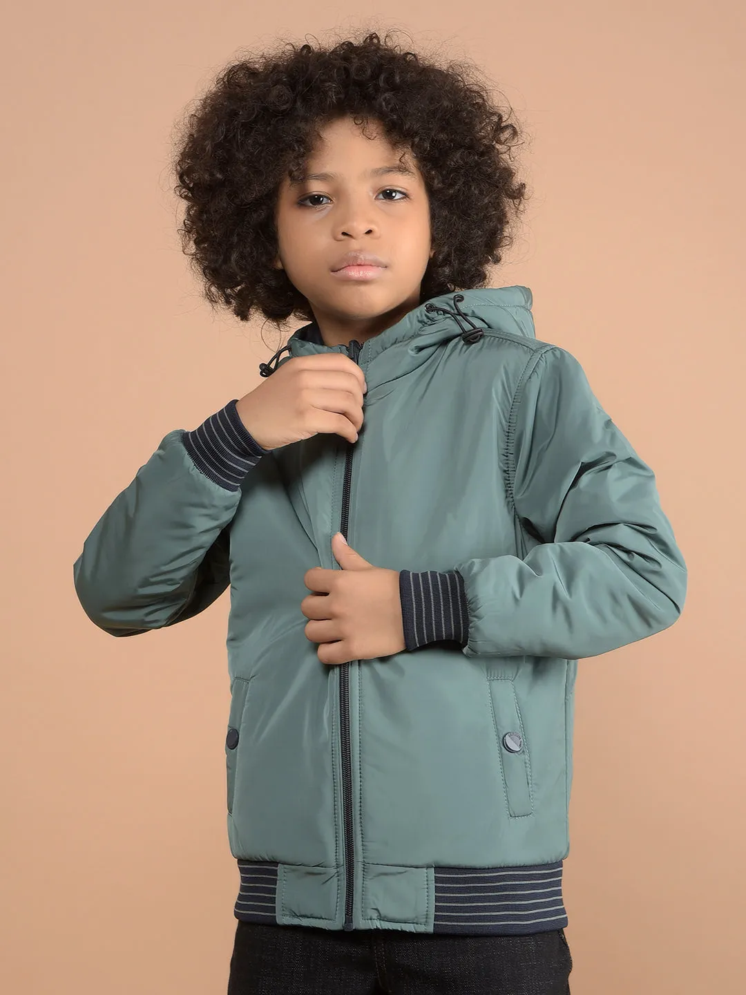Green Reversible Hooded Neck Quilted Jacket