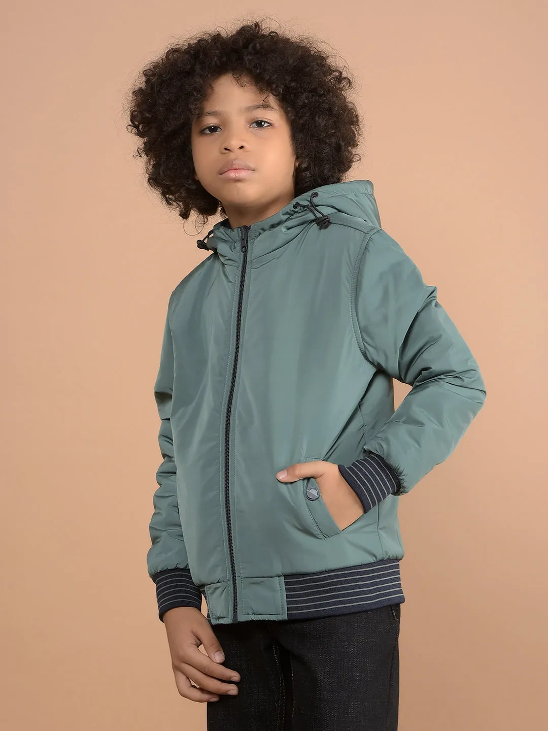 Green Reversible Hooded Neck Quilted Jacket