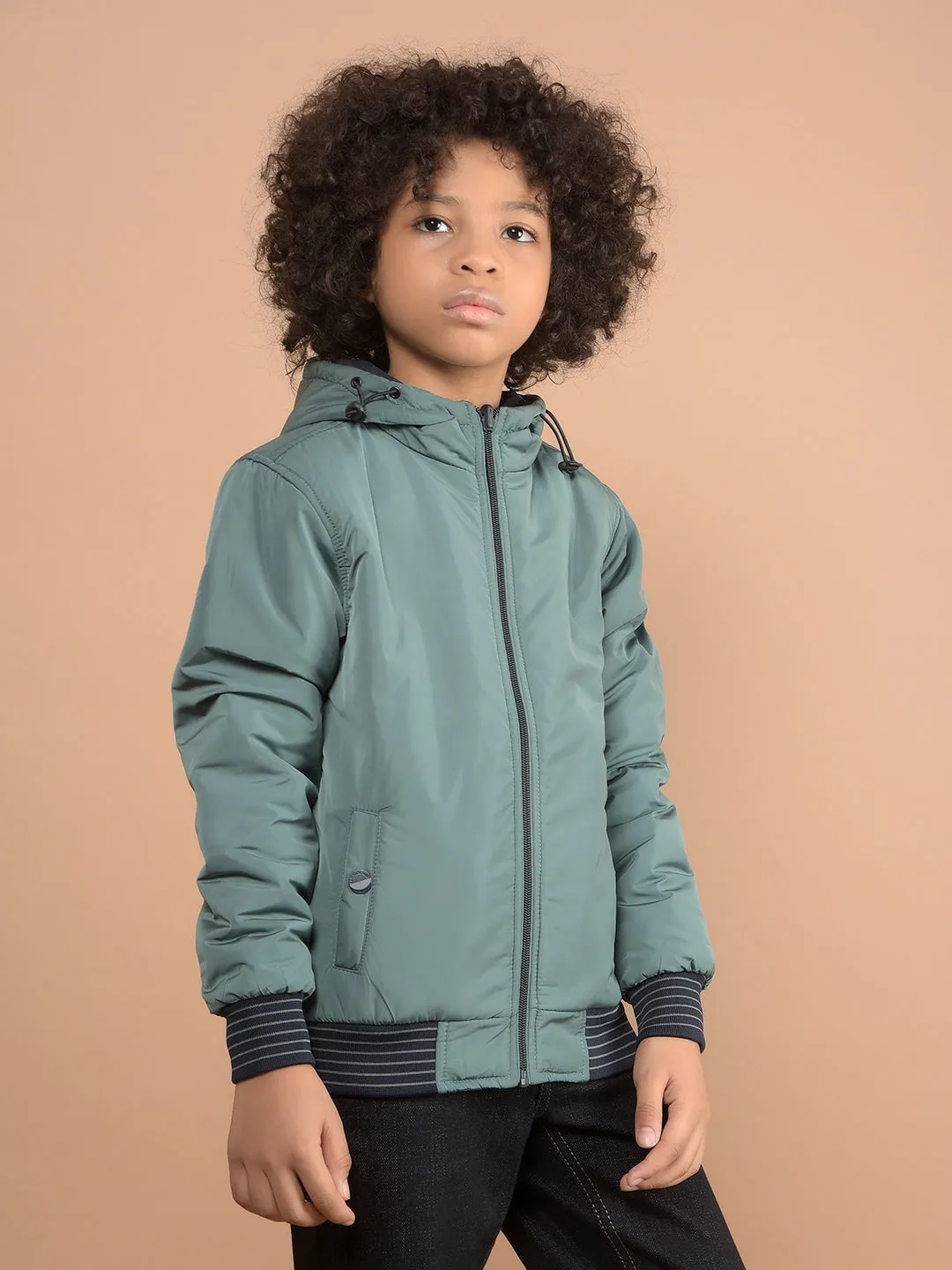 Green Reversible Hooded Neck Quilted Jacket