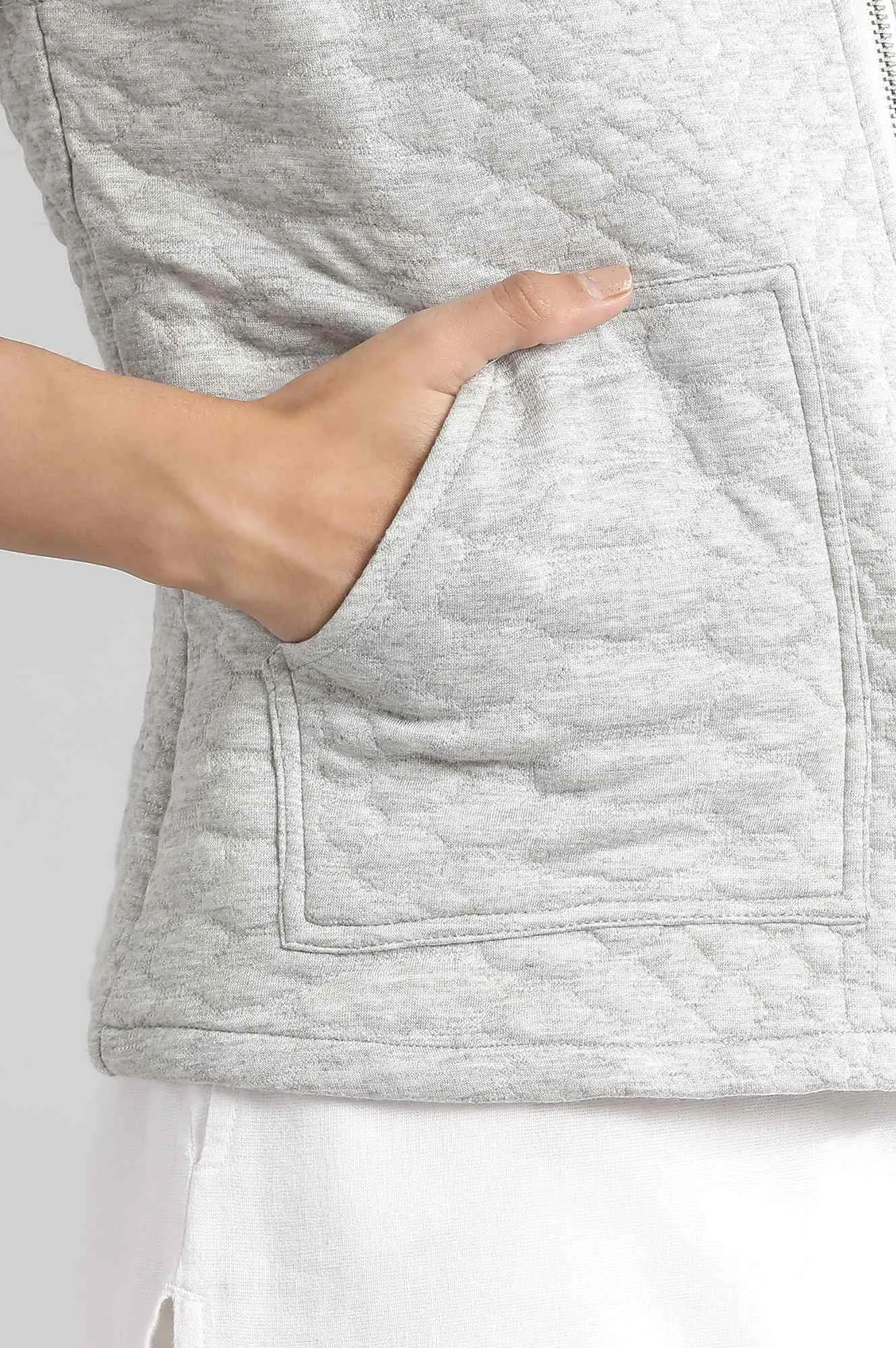 Grey Collar Neck Quilted Jacket