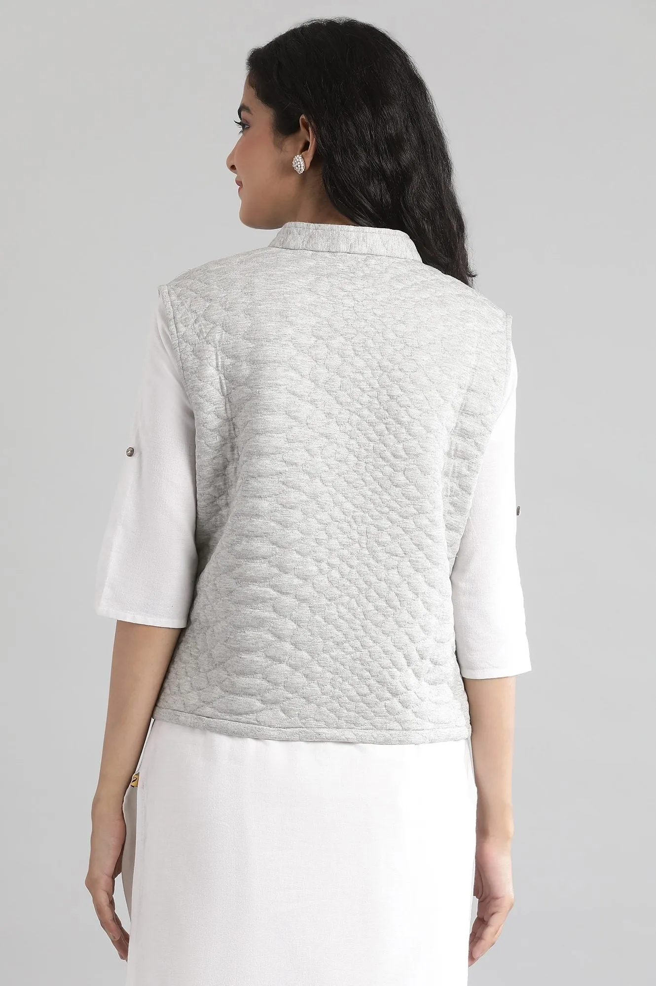 Grey Collar Neck Quilted Jacket