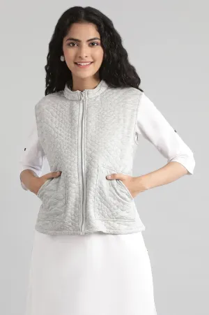 Grey Collar Neck Quilted Jacket