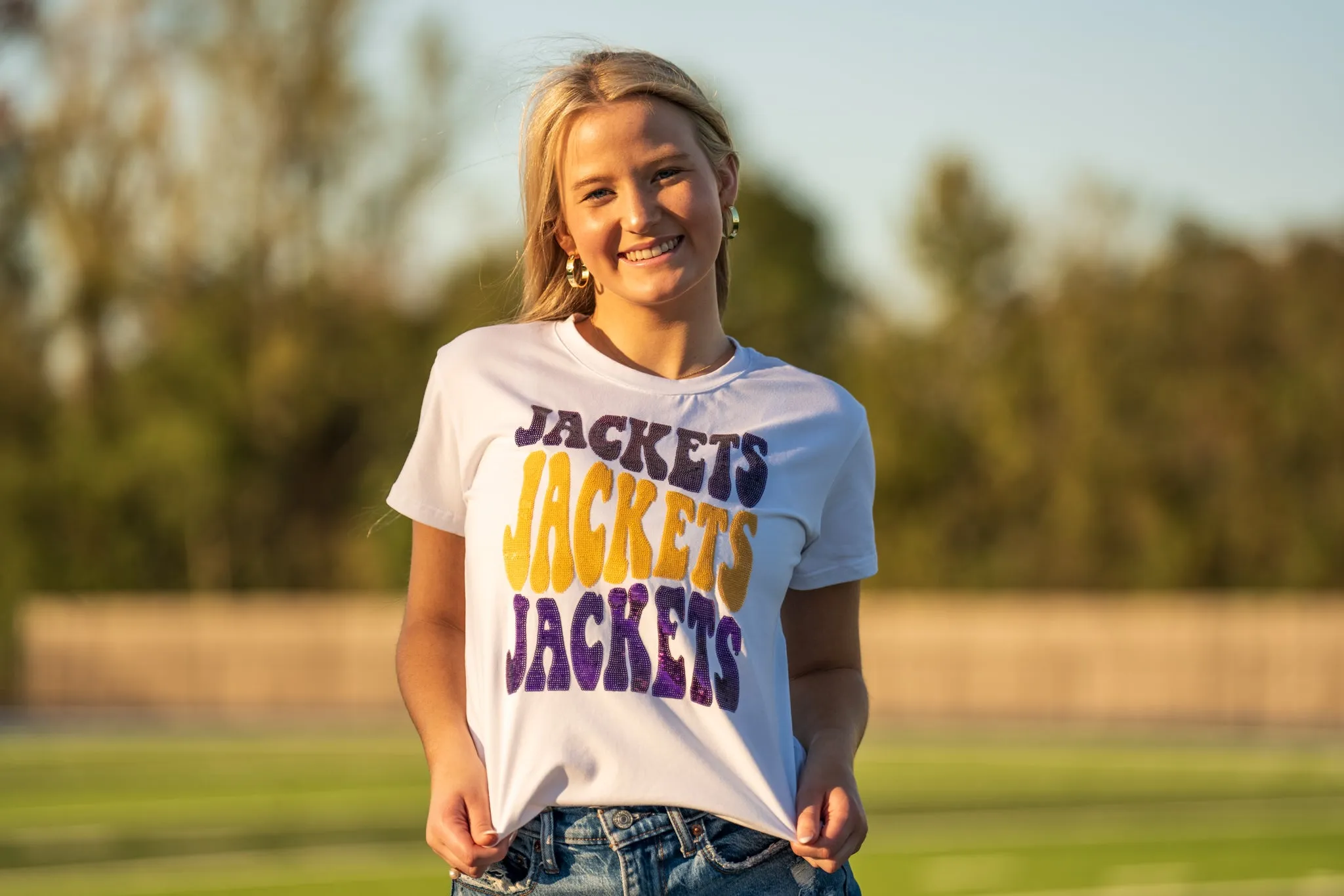 Groovy Jackets Women's Sequin Design Tee (White)
