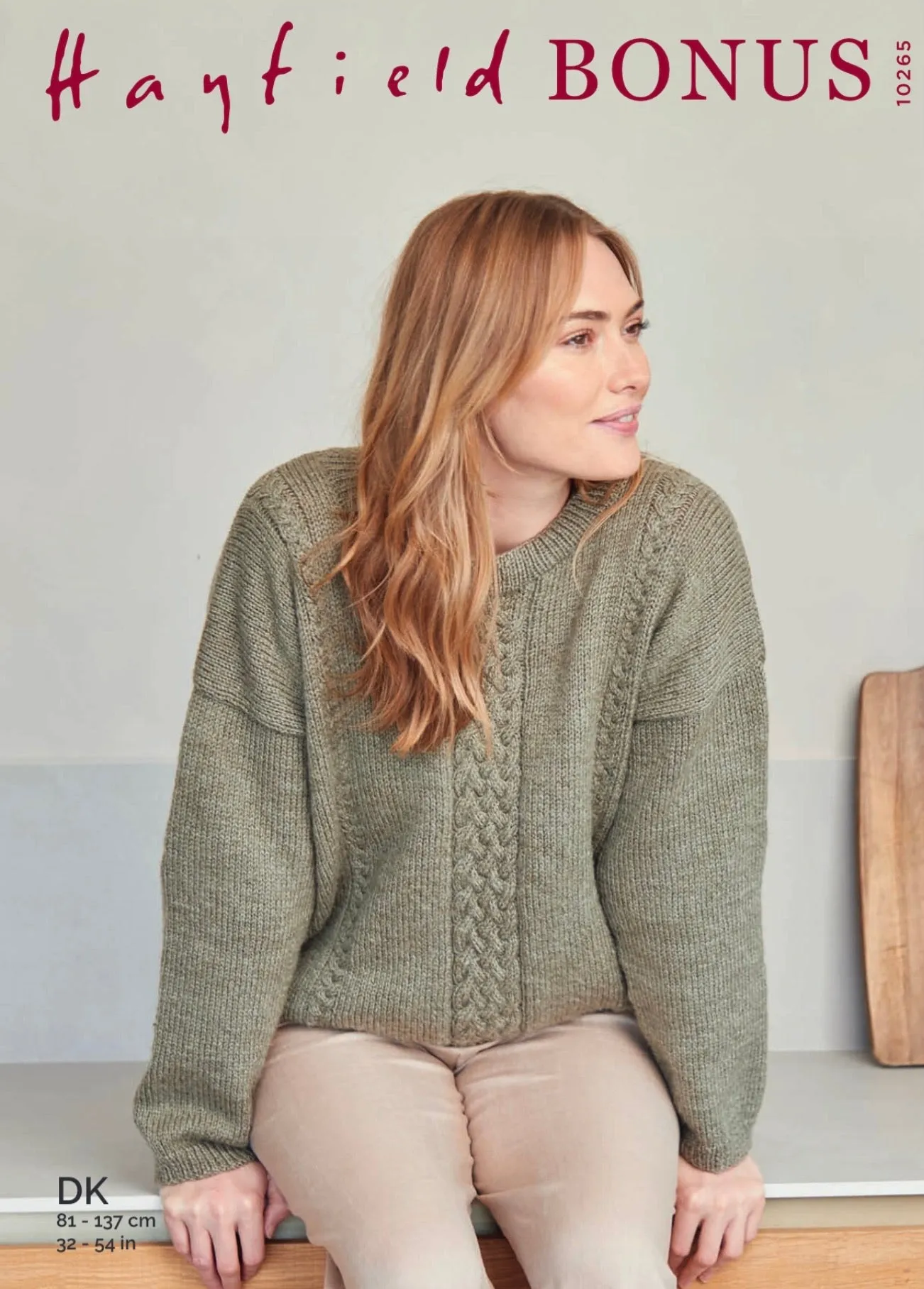 Hayfield Bonus D/K Ladies Round Neck Cable Sweater Knitting Pattern 10265
