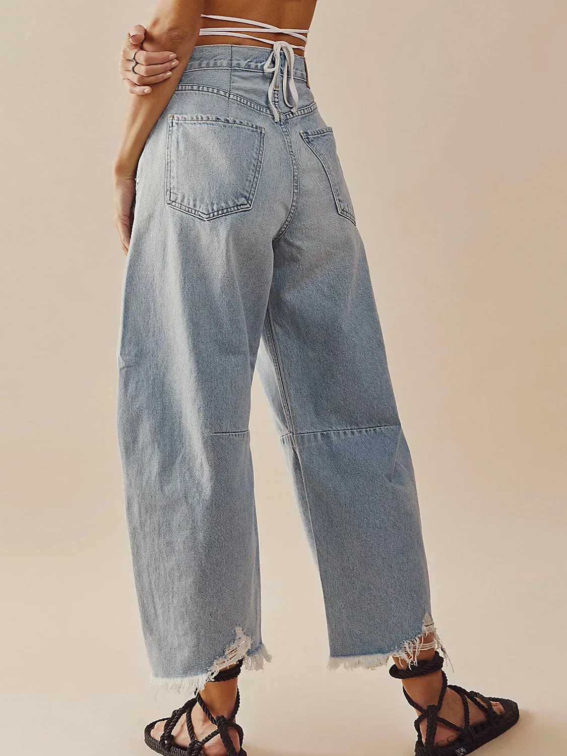 Hazel Blues® |  Raw Hem Wide Leg Jeans with Pockets