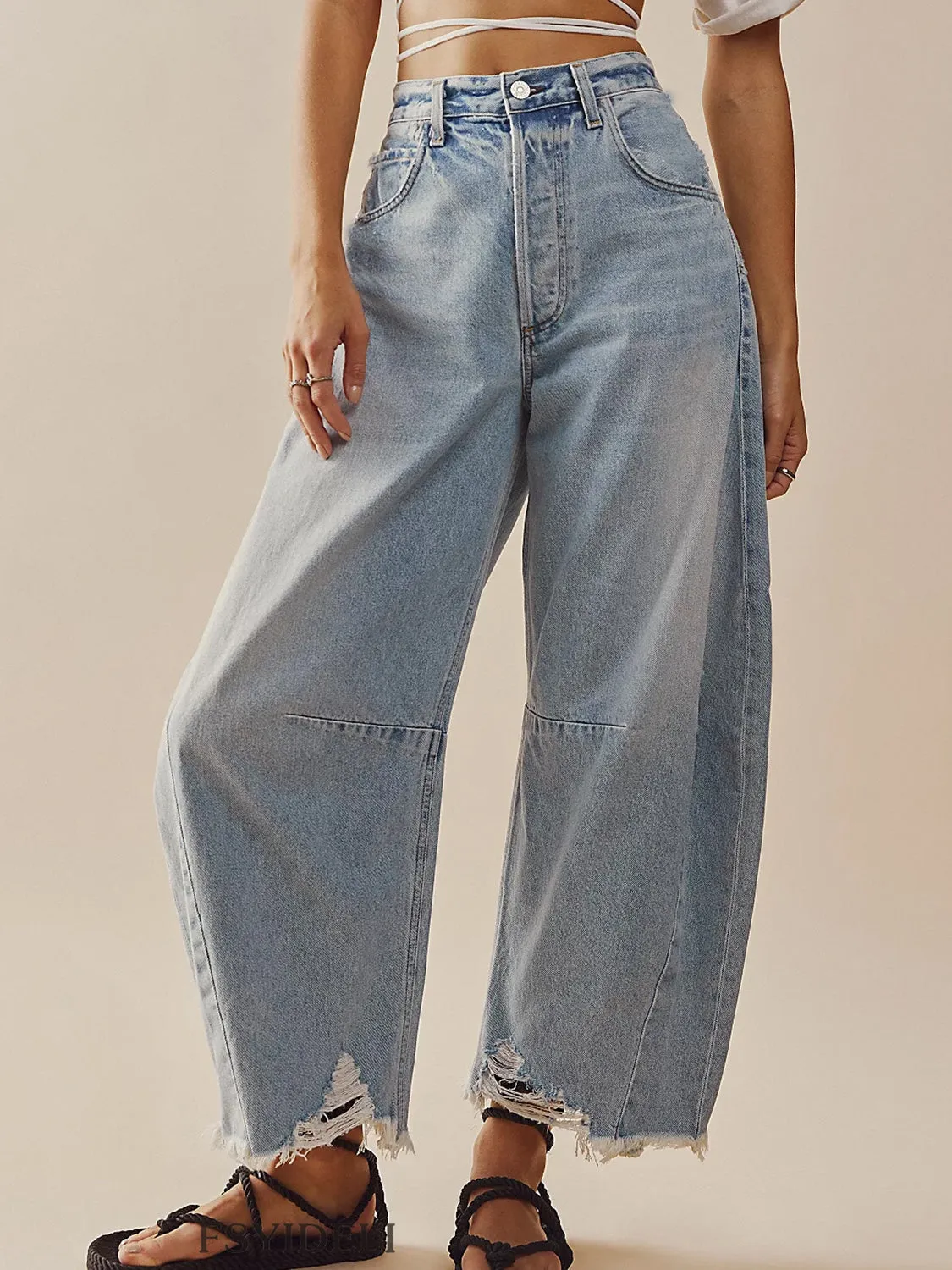 Hazel Blues® |  Raw Hem Wide Leg Jeans with Pockets