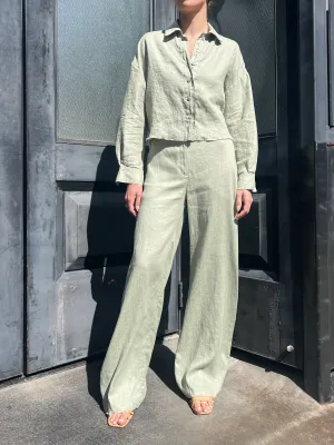 Hepburn Pant in French Linen - Seagrass