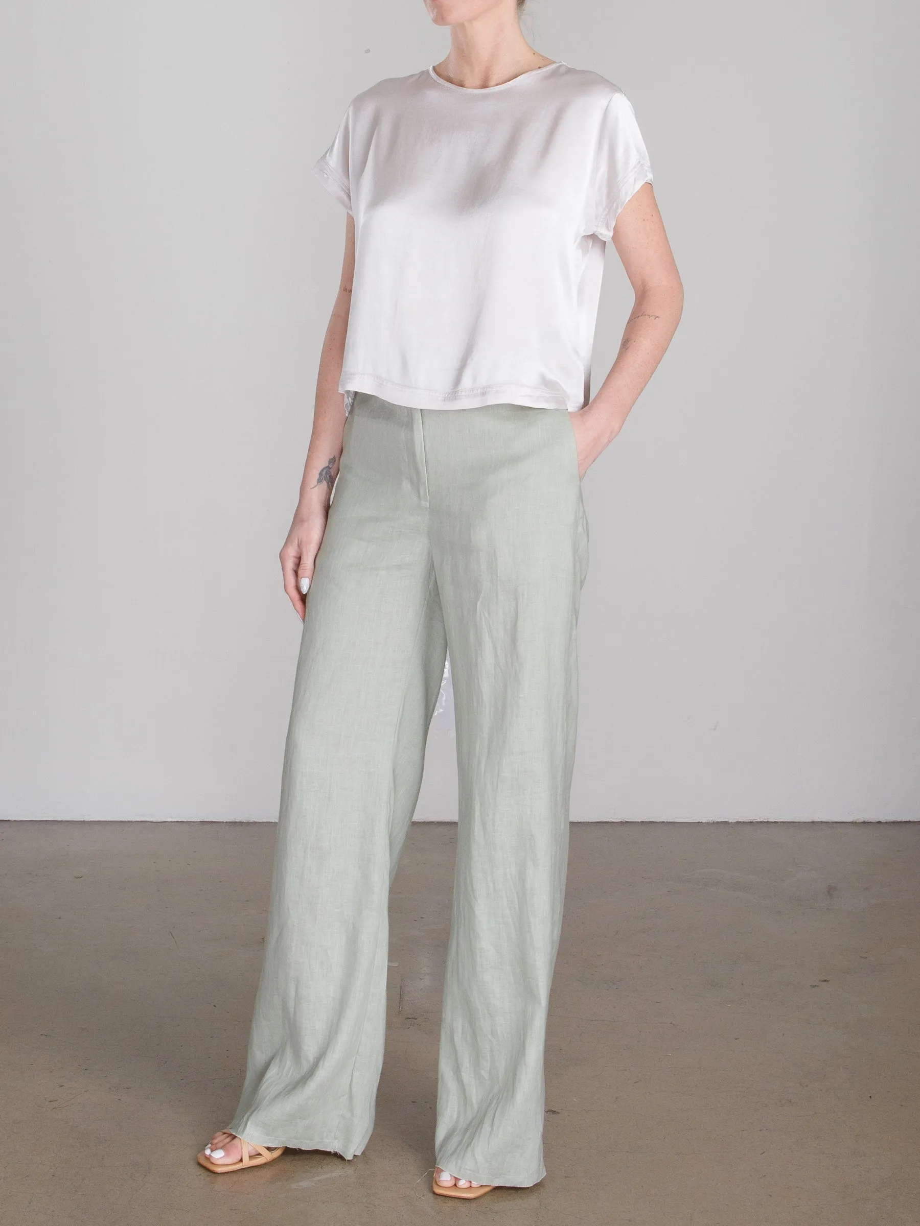 Hepburn Pant in French Linen - Seagrass