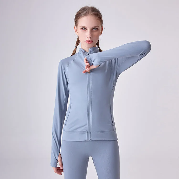 High quality Thicken Double-side Sanding Yoga Elastic Slim Zipper Fitness Sports Jacket Women