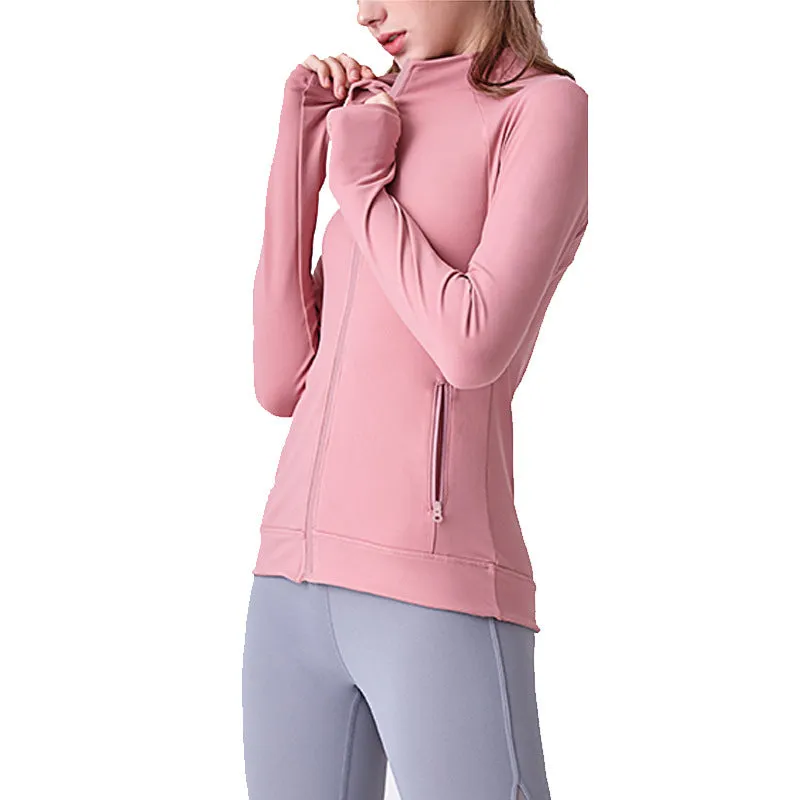 High quality Thicken Double-side Sanding Yoga Elastic Slim Zipper Fitness Sports Jacket Women