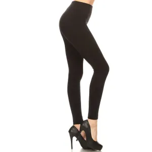 High Waist Fleece Lined Leggings with Elastic Band: Black