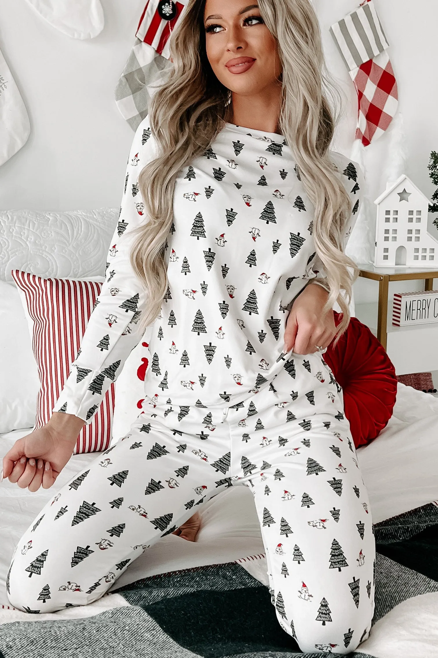 Holiday Steal- Holiday Highs Fleece Lined Pajama Set (White)