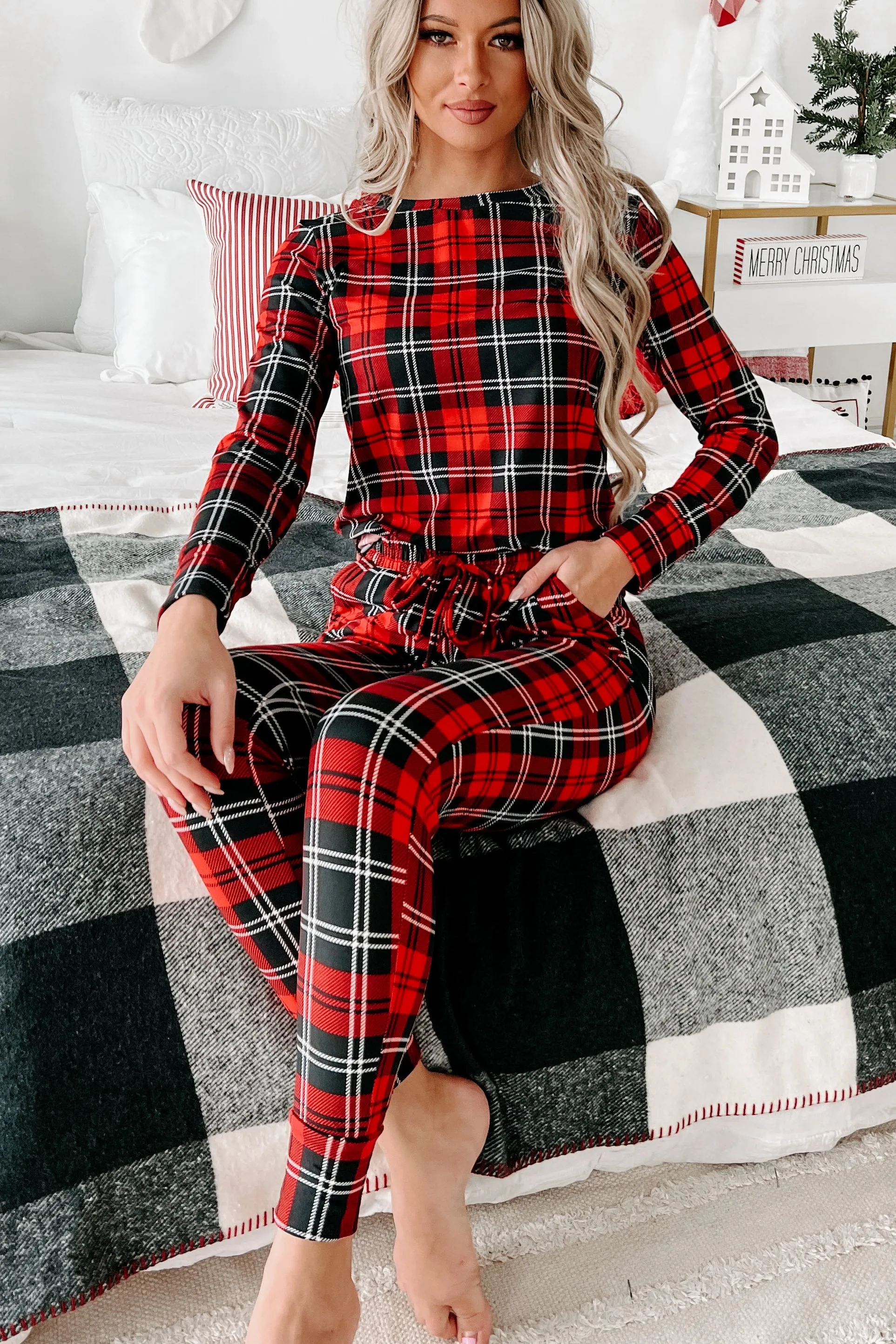 Holiday Steal- Stick With Tradition Fleece Lined Pajama Set (Red/Black Plaid)