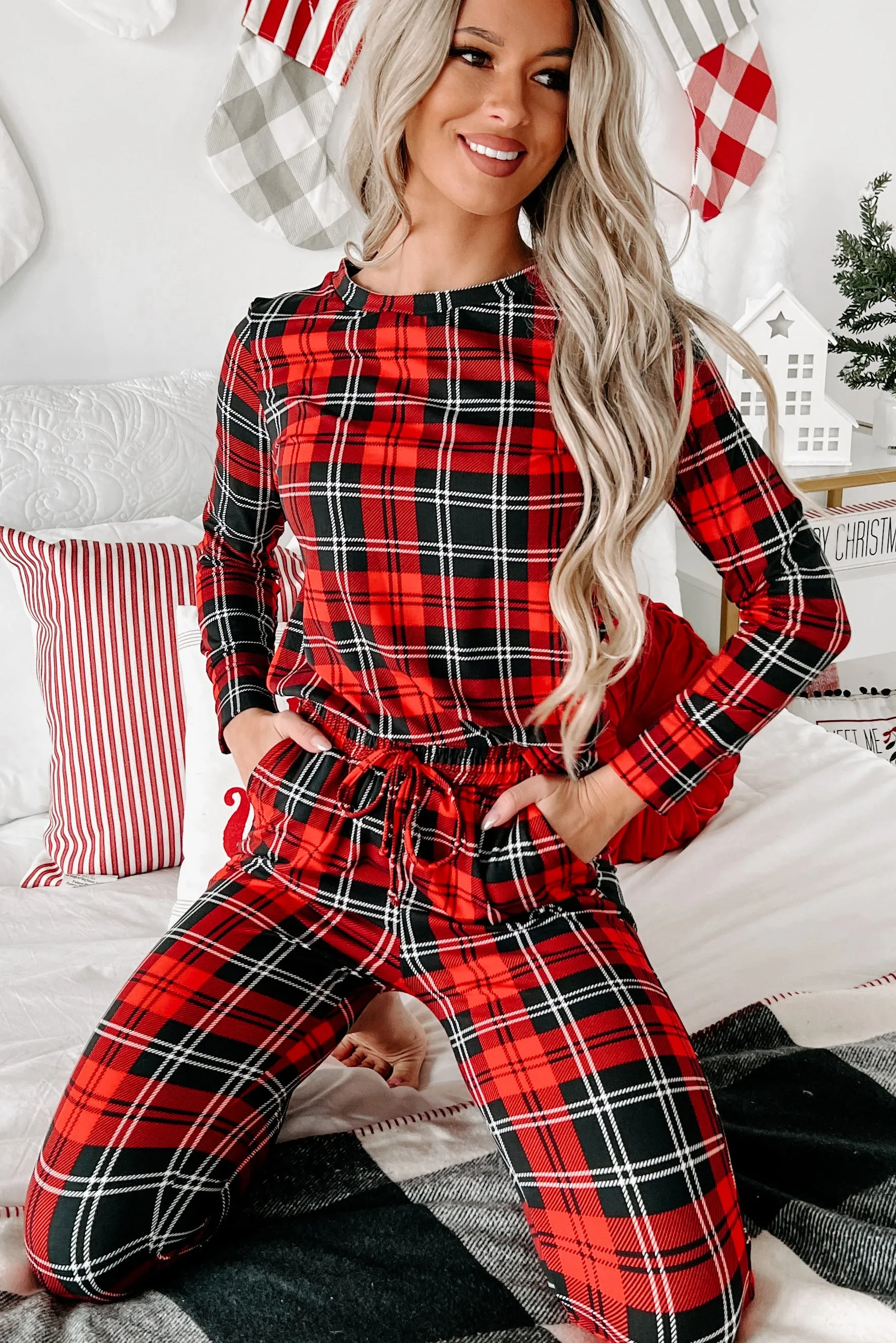 Holiday Steal- Stick With Tradition Fleece Lined Pajama Set (Red/Black Plaid)