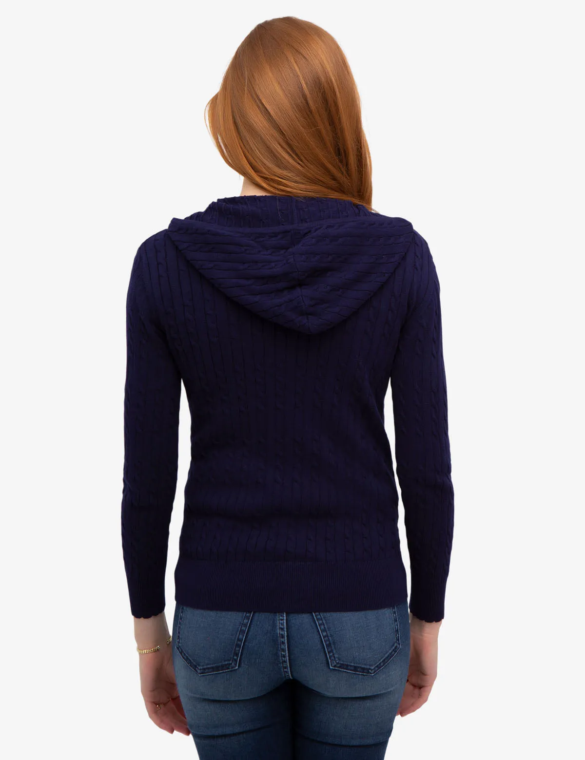 HOODED CABLE KNIT SWEATER