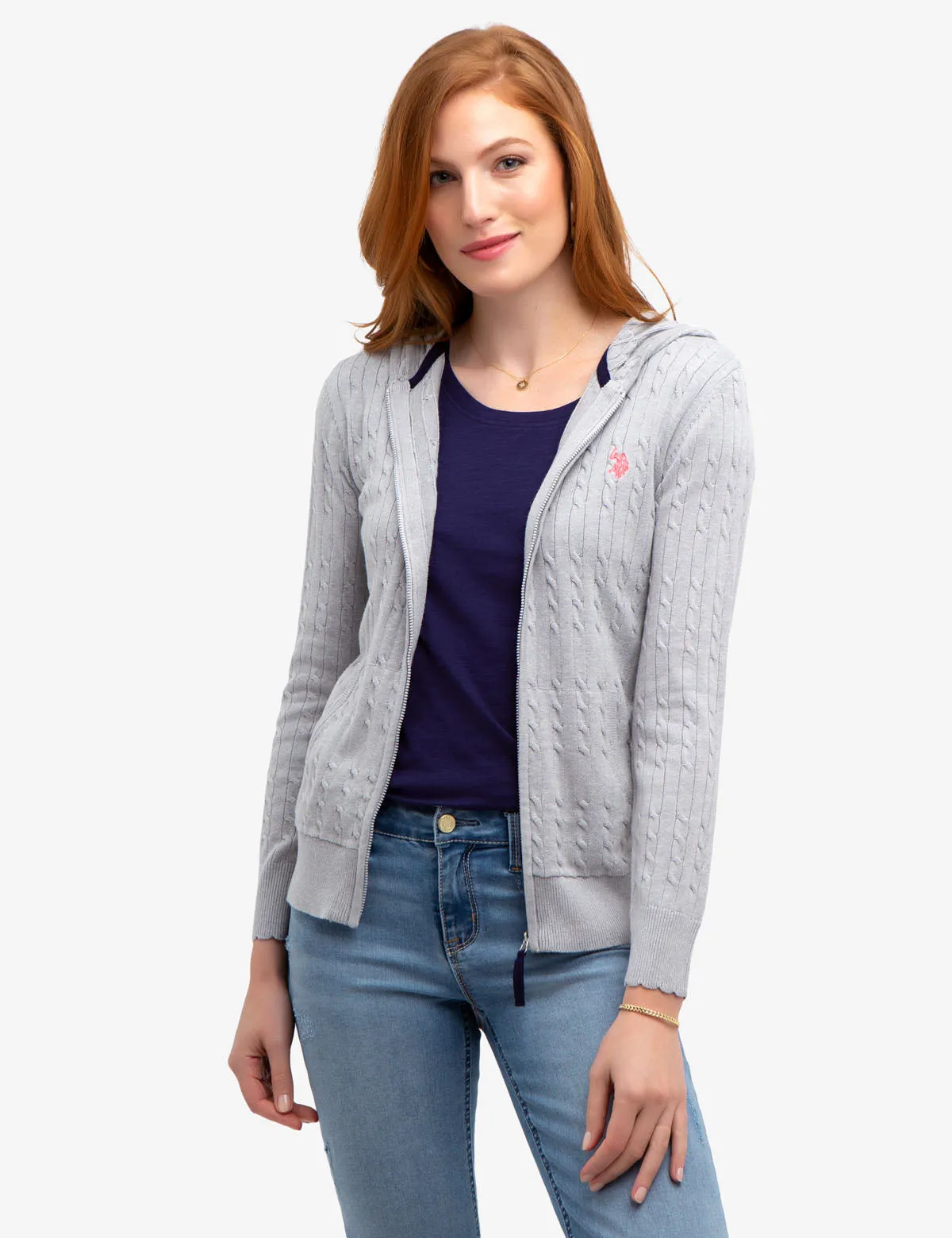 HOODED CABLE KNIT SWEATER