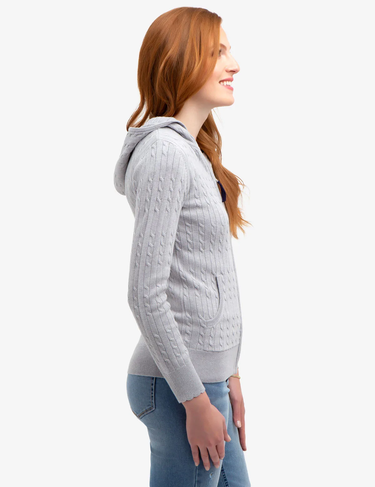 HOODED CABLE KNIT SWEATER