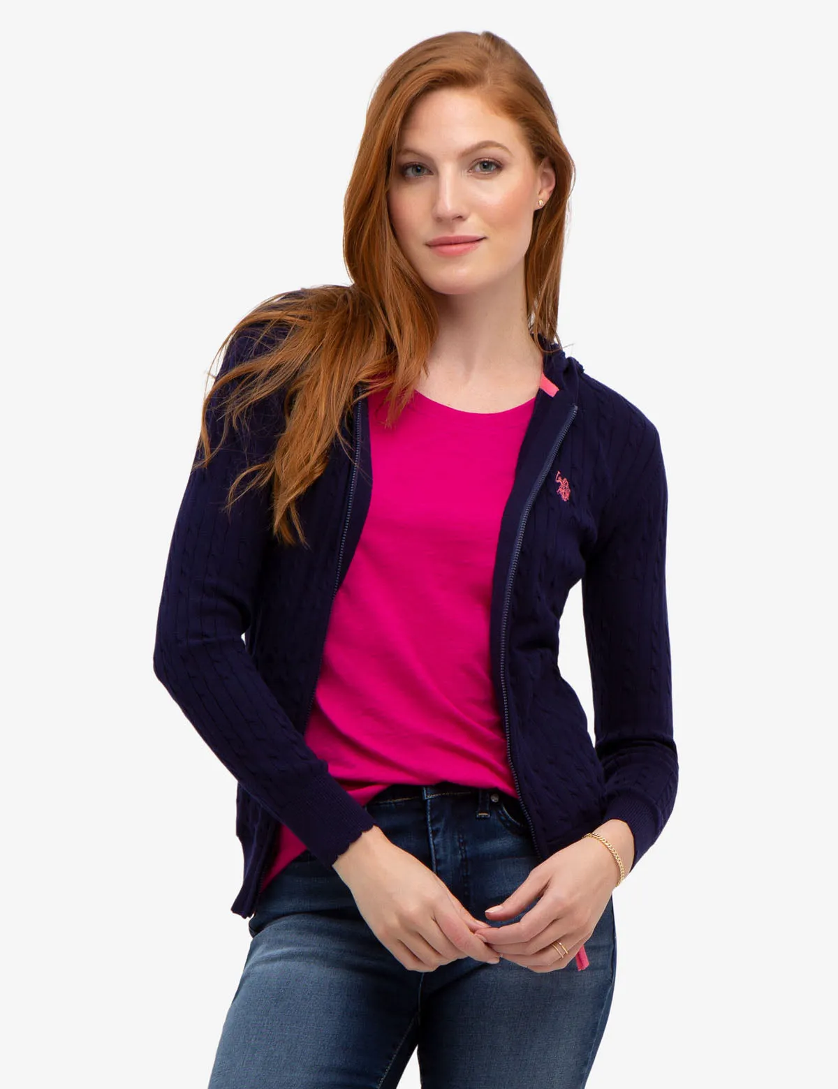 HOODED CABLE KNIT SWEATER