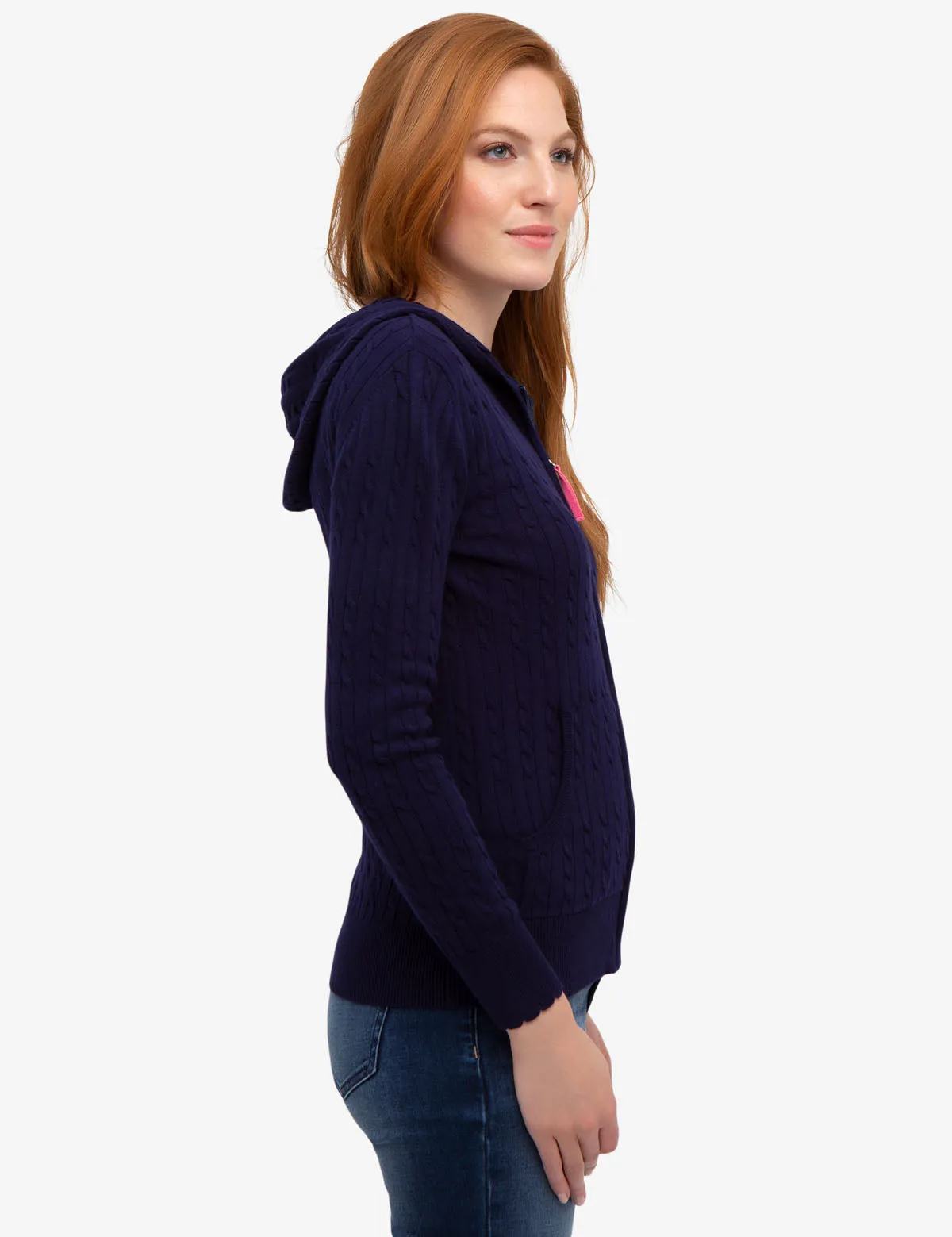 HOODED CABLE KNIT SWEATER