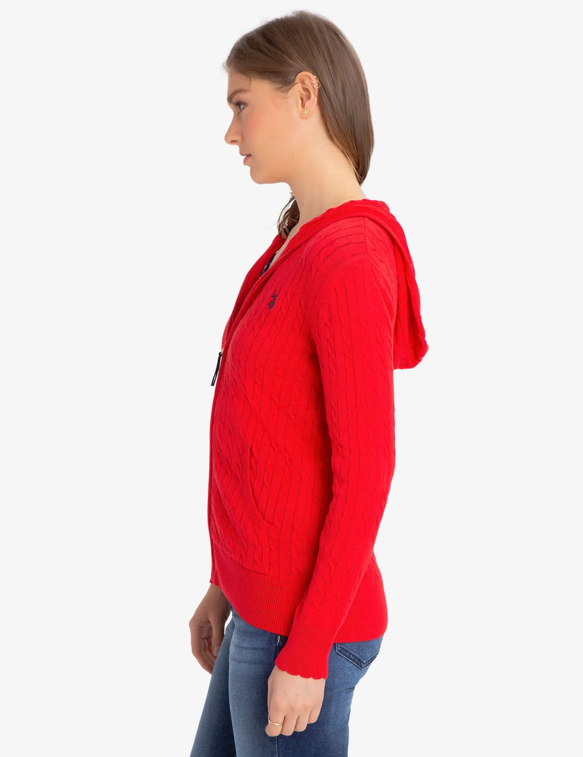 HOODED CABLE KNIT SWEATER