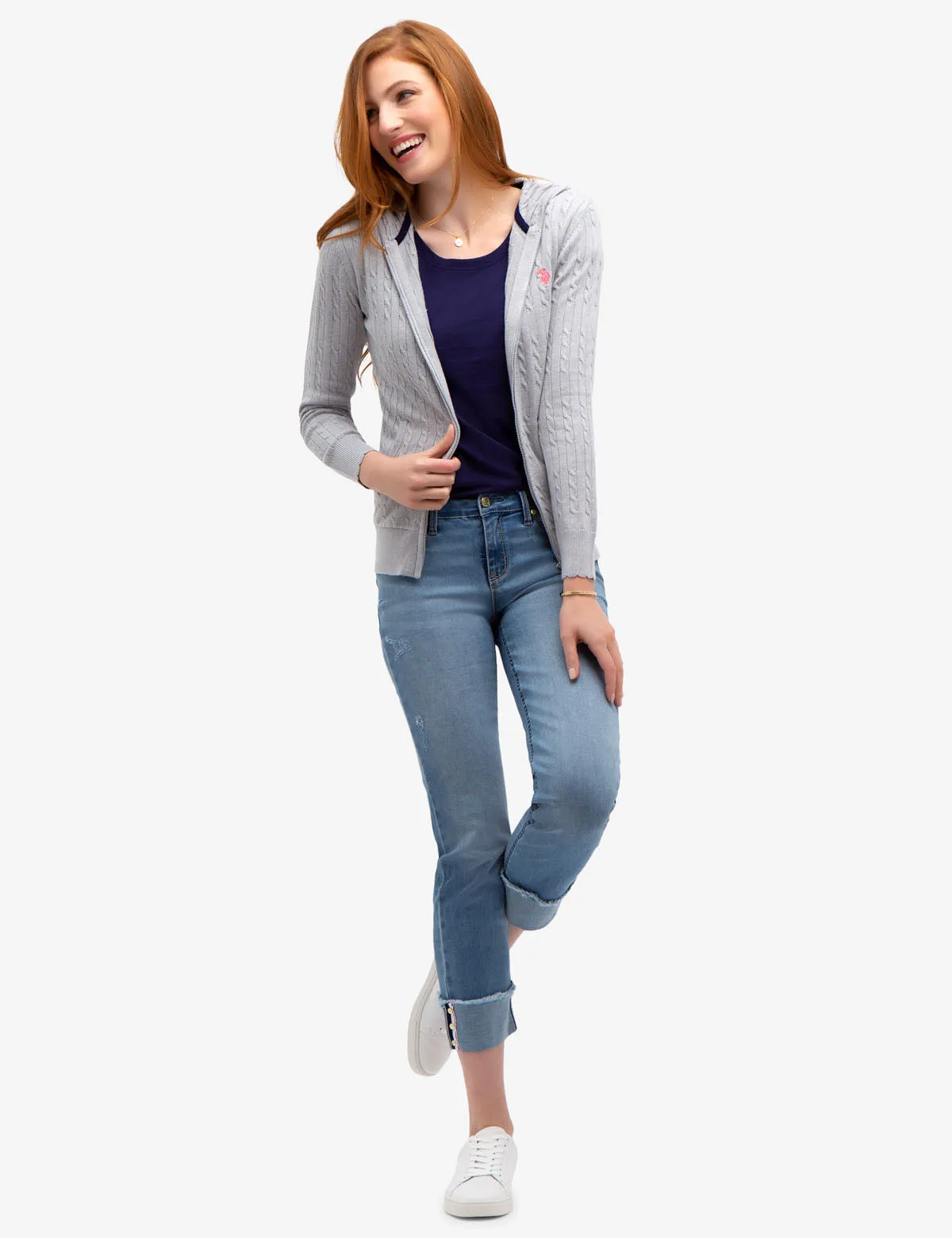 HOODED CABLE KNIT SWEATER