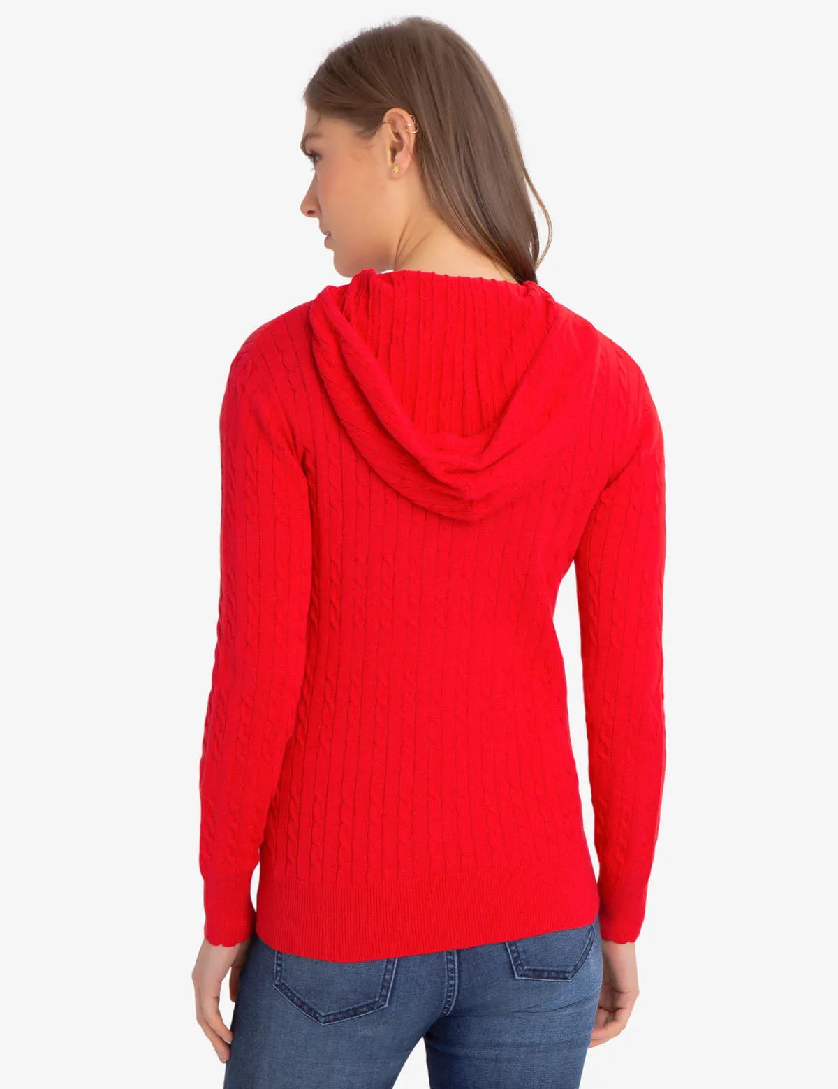 HOODED CABLE KNIT SWEATER