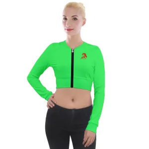 Hot Green Long Sleeve Cropped Velvet Jacket