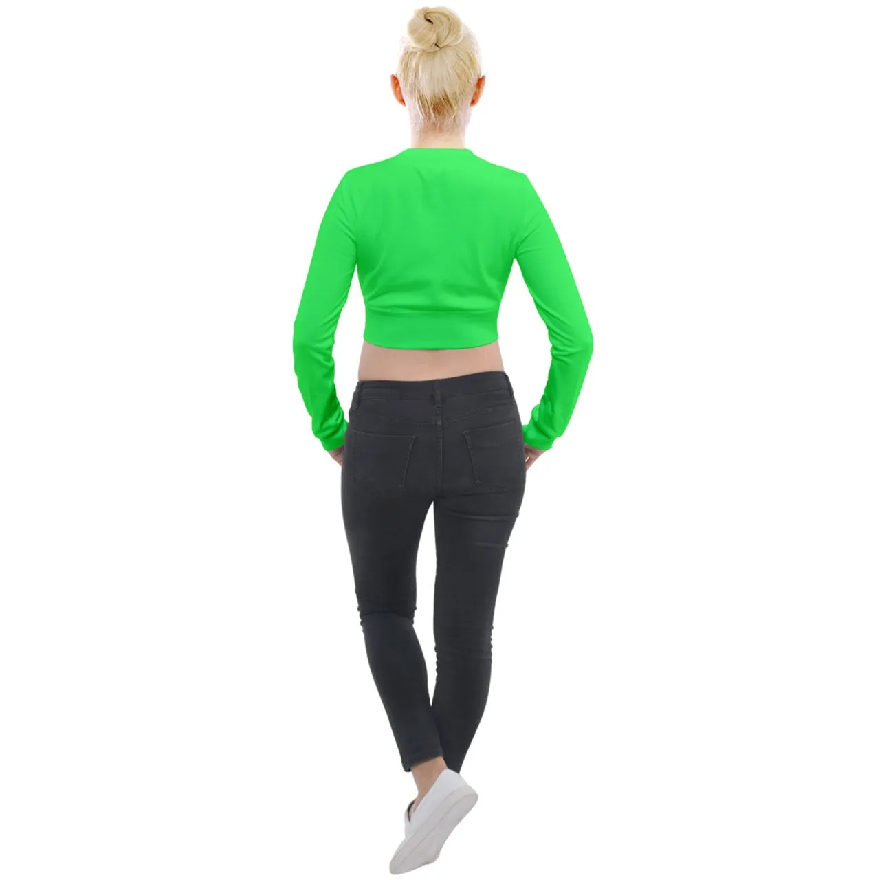 Hot Green Long Sleeve Cropped Velvet Jacket